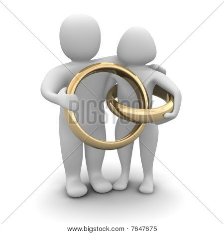 Casal e anéis de casamento