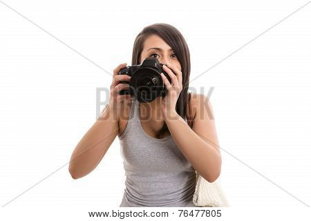 Young cute tourist take a photo