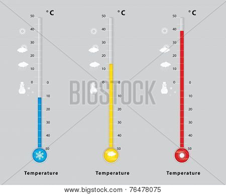 Three Thermometers With Different Temperatures, Measure Diagnostic