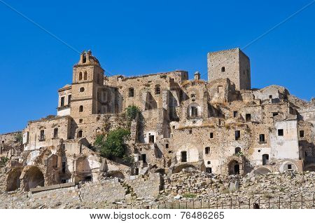 Panoramic view of Craco. Basilicata. Southern Italy.