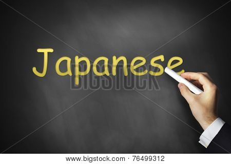 Hand Writing Japanese On Black Chalkboard