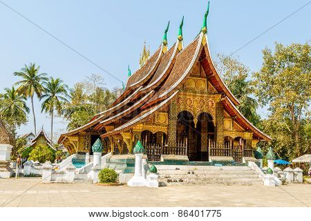Colorful Wat Xieng Thong Temple In Luang Pra Bang Loas