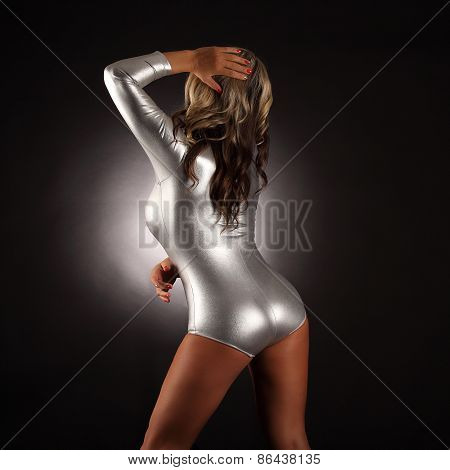 Bodybuilder Woman Studio Isolated Shot With Big Tits Breast