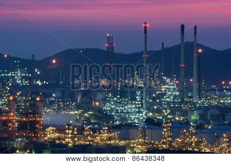 Oil Refinery Power Station At Twilight