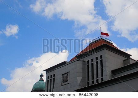 Singapore Flag At Half Mast