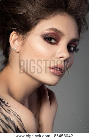Close-up Portrait Of Young Beautiful Brunette Woman