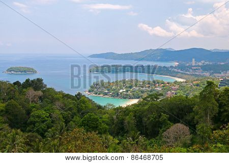 Landscape view of 3 bays from Kata Viewpoint on Phuket Island, Thailand - Kata, Karon and Kata Noi
