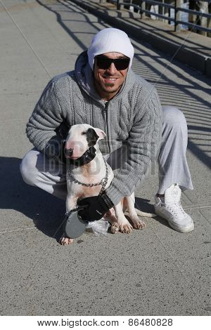 Unidentified man with Bull Terrier
