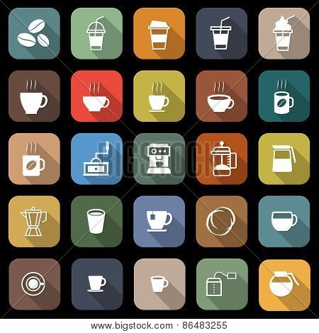 Coffee Flat Icons With Long Shadow