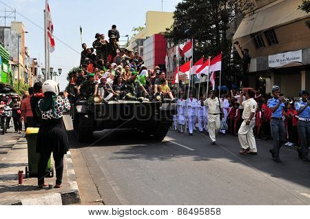 Leopard Tanks full of civilians, Yogyakarta city festival parade