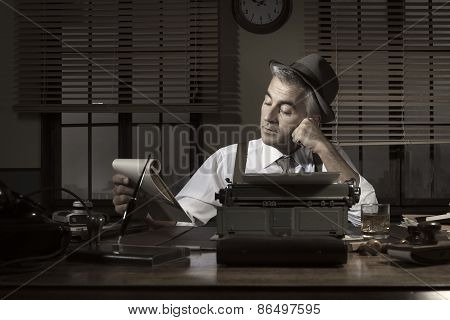 Professional Reporter Working Late At Night