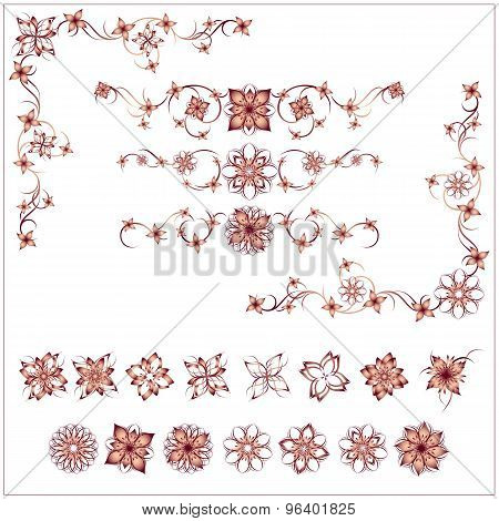 Set of floral vintage vector design elements