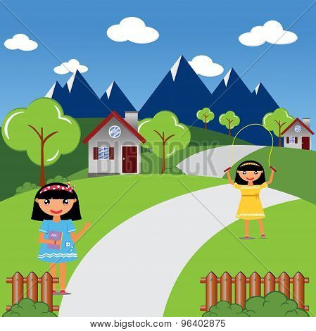 Vector children play and learning out side