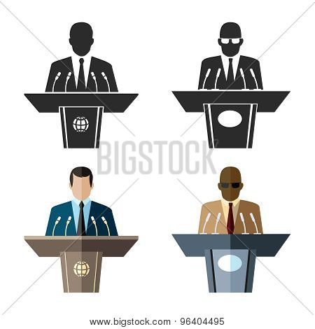 Speaker or orator icon in black and flat style