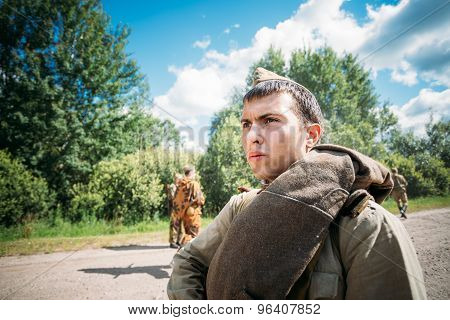 Unidentified re-enactors dressed as Soviet Russian soldier during events