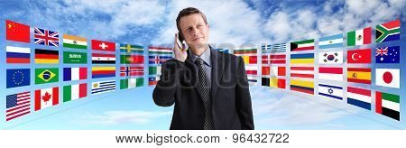 International businessman talking on the phone global communication