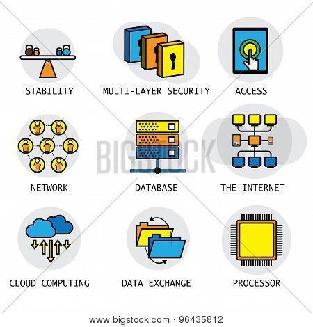 Line Vector Design Of The Internet, Computer Network & Technology Concepts