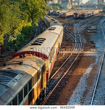 Old Diesel Locomotives and Trains in Bangkok Thailand