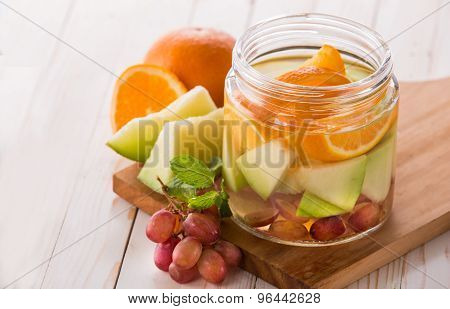 Fresh Fruit Flavored Infused Water Mix Of Orange, Grape And Melon