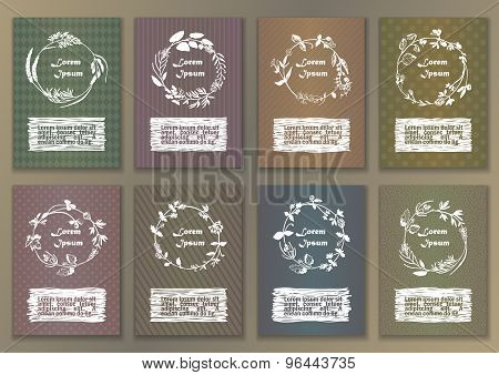 Set Vintage Posters with hand drawn  herb frames