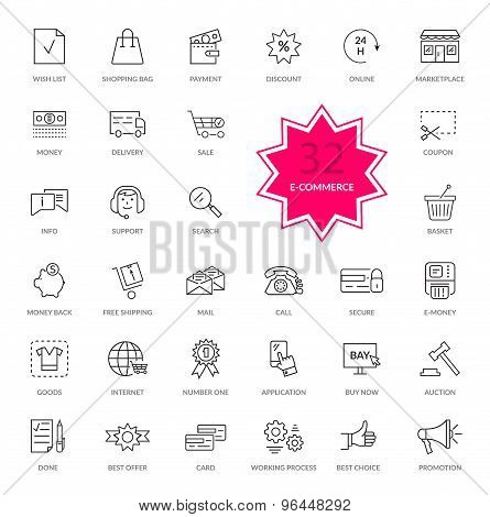 Set of E-commerce Thin, lines icons