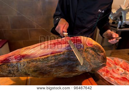 Jamon Iberico, Spanish Ham, With Man