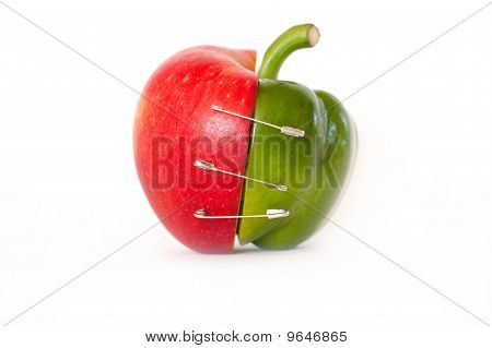 Merge Of Apple And Pepper - Isolated On White