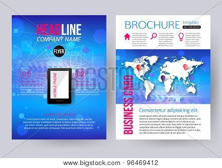 Corporate brochure business geometric design templates with mobile technologies, world map and infog