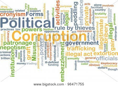 Background concept word cloud illustration of political corruption