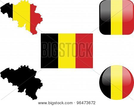 flag, buttons and map of belgium