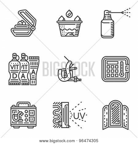 Tattoo procedure line vector icons