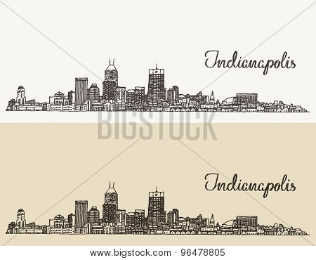 Indianapolis skyline engraved vector hand drawn