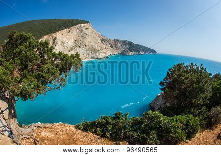 Scenic And Unique Beach Porto Kaziki At Levkada Island, Greece