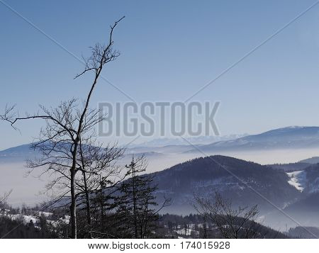 Polish Silesian Beskid view from the pass Karkoszczonka on the Tatras