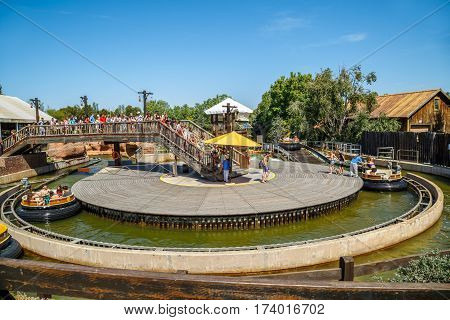 SALOU/ SPAIN - MAY 12, 2015. Attraction Grand Canyon Rapids in the theme park Port Aventura in city Salou, Spain.