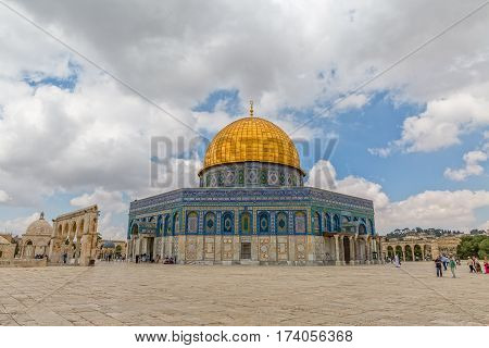 JERUSALEM, ISRAEL - MAY 23, 2016: The Dome of the Rock is an Islamic shrine located on the Temple Mount in the Old City.