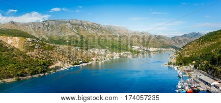 Panorama of Mocosice bay taken from Franjo Tudjman Bridge in Dubrovnik