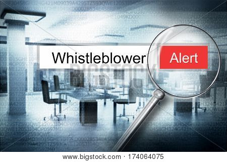 reading word whistleblower office magnifying glass 3d illustration