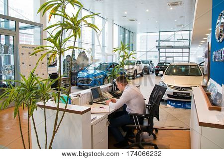 Showroom And Car Of Dealership Hyndai In Kirov City In 2016