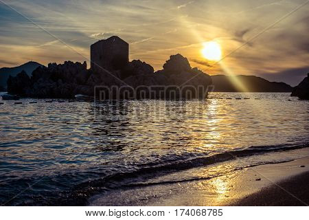 Sunset in the bay of Przno on the Adriatic