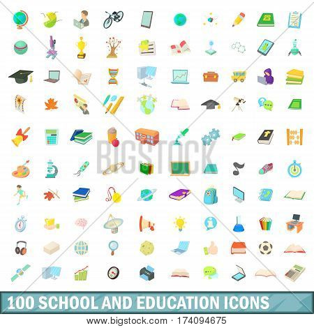 100 school and education icons set in cartoon style for any design vector illustration