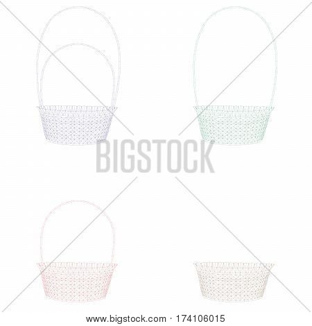 set of mosaic easter baskets for coloring and design. isolated on white background. vector illustration.