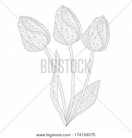 tender mosaic tulips for coloring and design. isolated on white background. vector illustration.