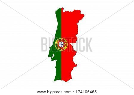 Portugal National Flag With Map Of Portugal Isolated On White Background 3D Illustration