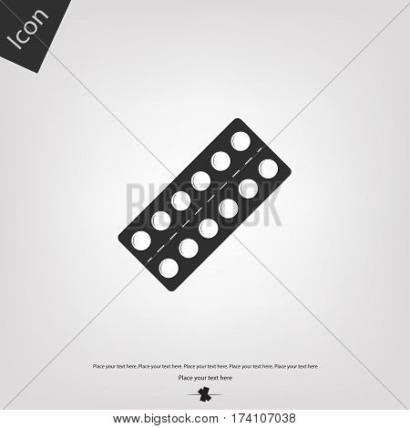 Pills icon, gray background. Vector illustration .