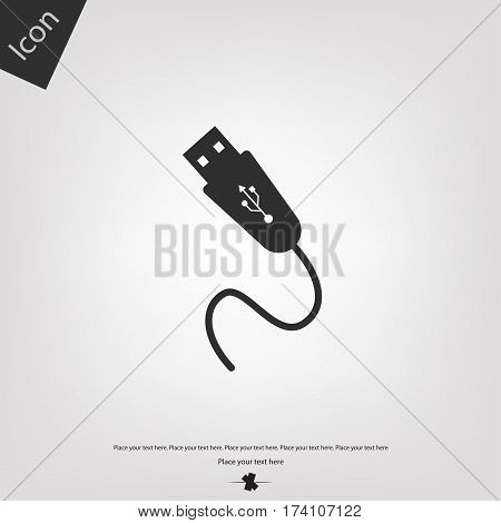 USB connector vector icon, gray background. Vector illustration.