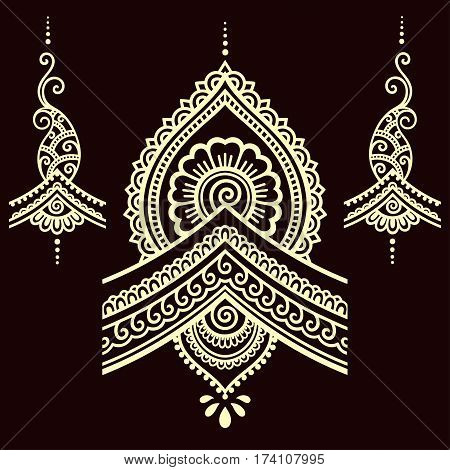 Henna tattoo flower template. Mehndi style. Set of ornamental patterns in the oriental style.