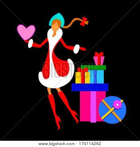 maiden new winter girl snow vector holiday christmas year illustration