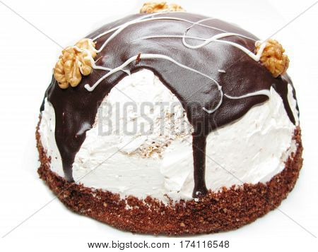chocolate cake with cream and nuts sweet dessert
