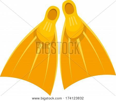 Vector illustration of a pair of yellow rubber fins on a white background. Cartoon flippers for diving. Summer hobbies and entertainment. stock vector